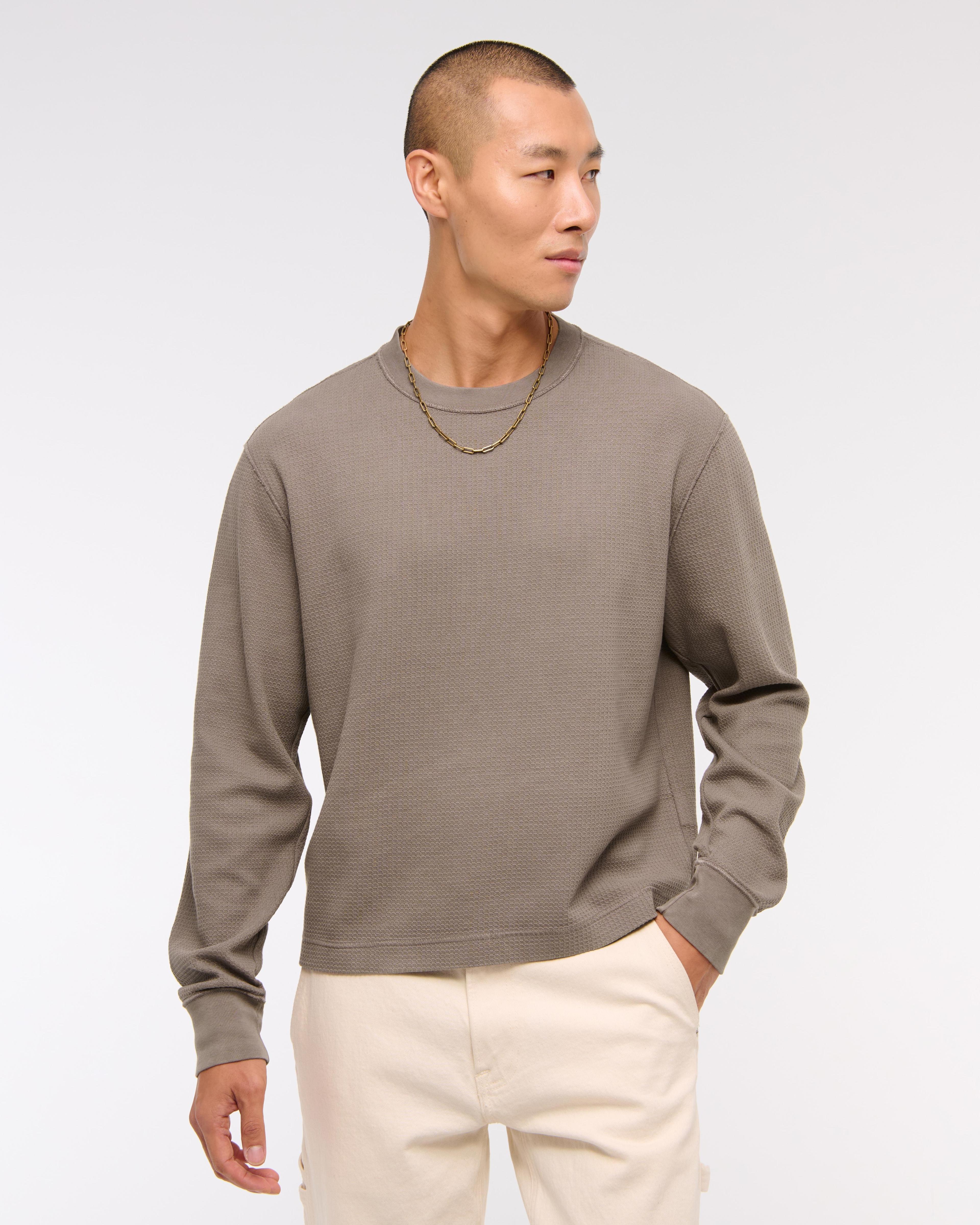 Long-Sleeve Grid Waffle Cropped Tee Product Image