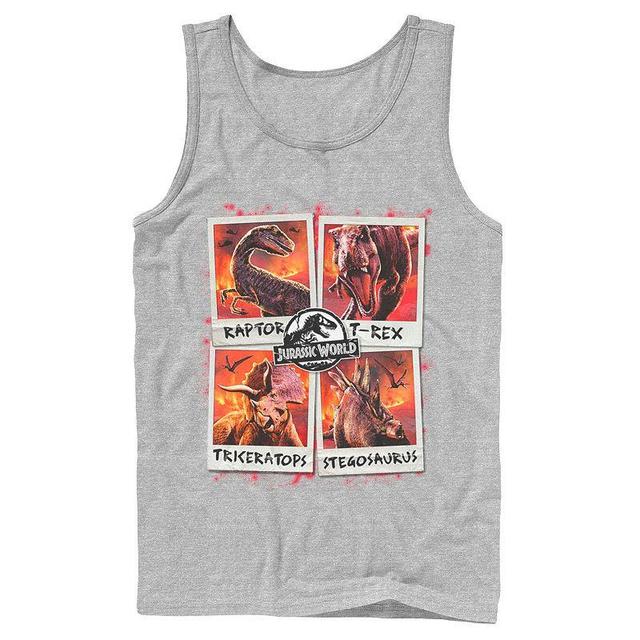 Mens Jurassic World Two Dino Vacation Polaroids Tank Top Athletic Grey Product Image