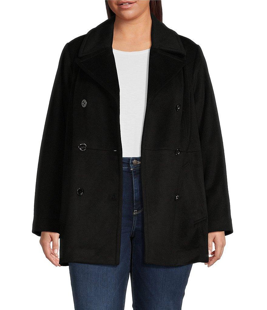 MICHAEL Michael Kors Plus Size Wool Blend Notch Collar Double Breasted Peacoat Product Image