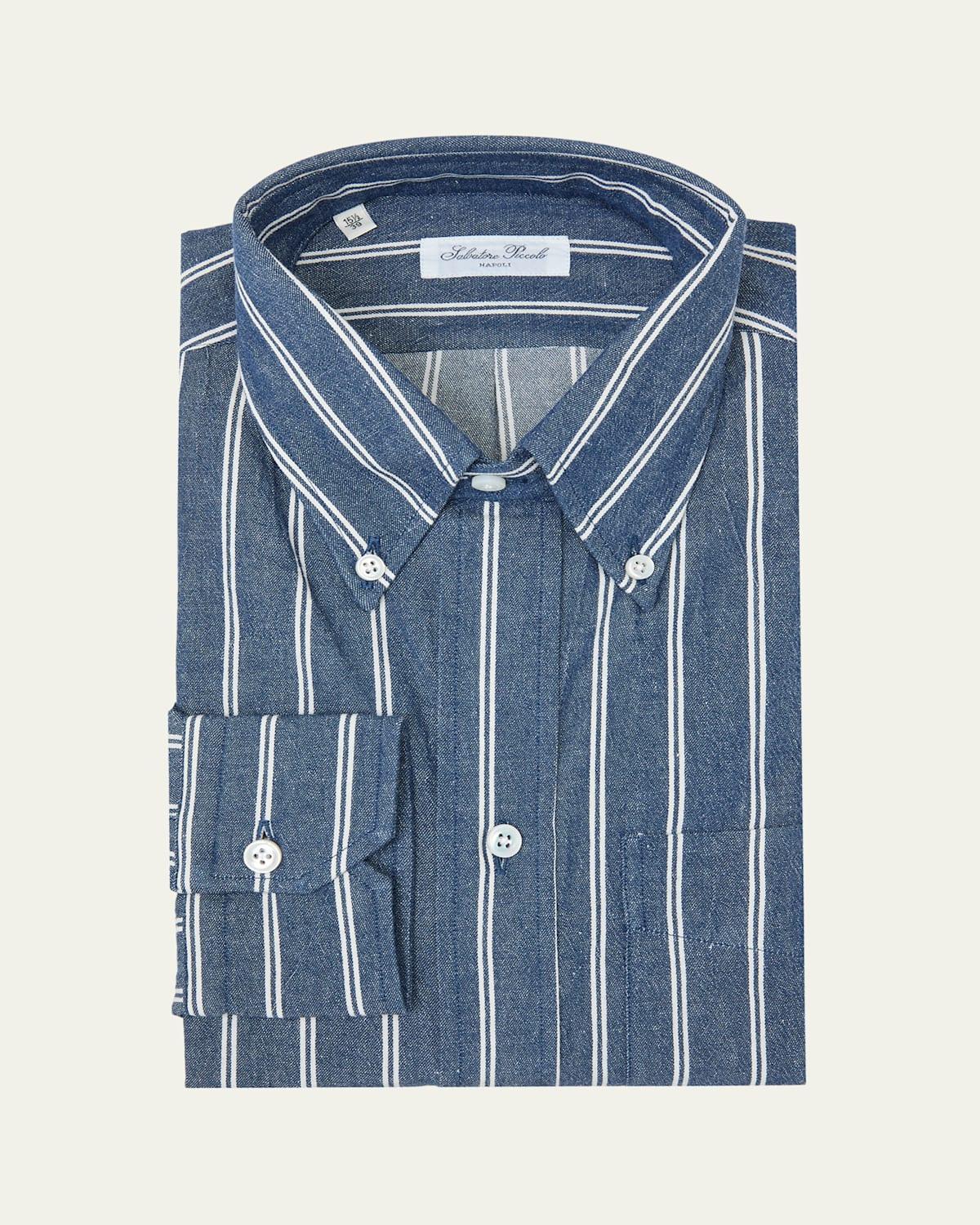 Mens Cotton Stripe Sport Shirt Product Image