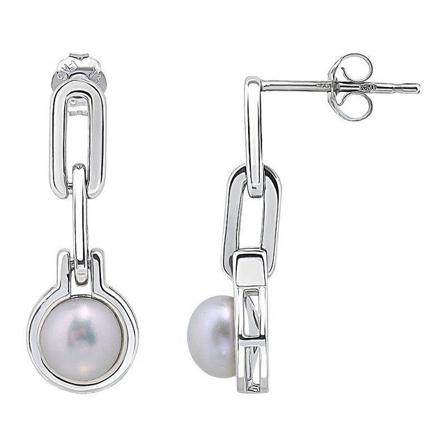 Aqua Double Link & Cultured Freshwater Pearl Drop Earrings - 100% Exclusive Product Image