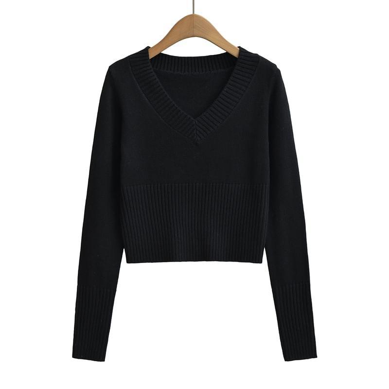 V-Neck Cropped Sweater Product Image