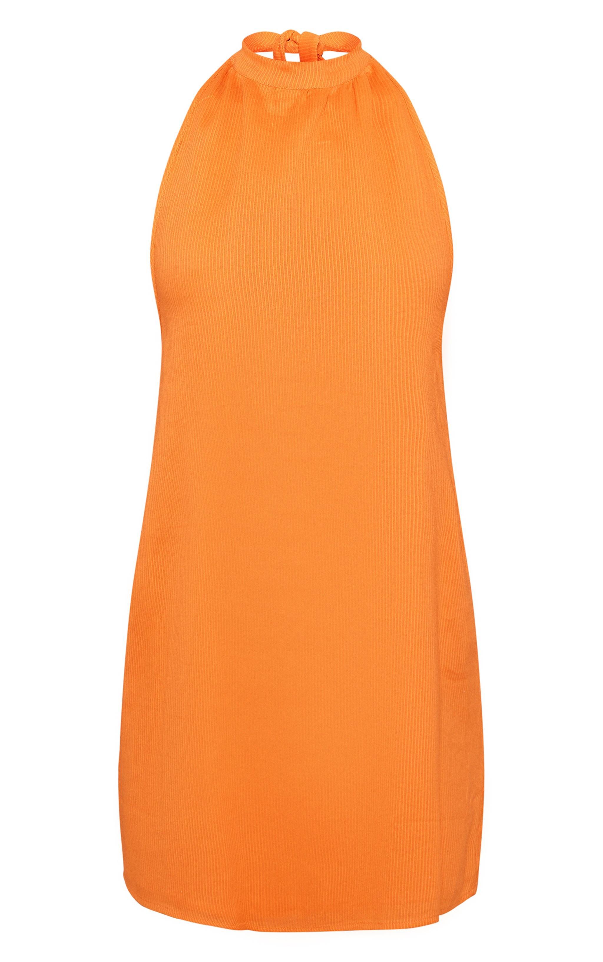 Orange Textured Halterneck Shift Dress Product Image