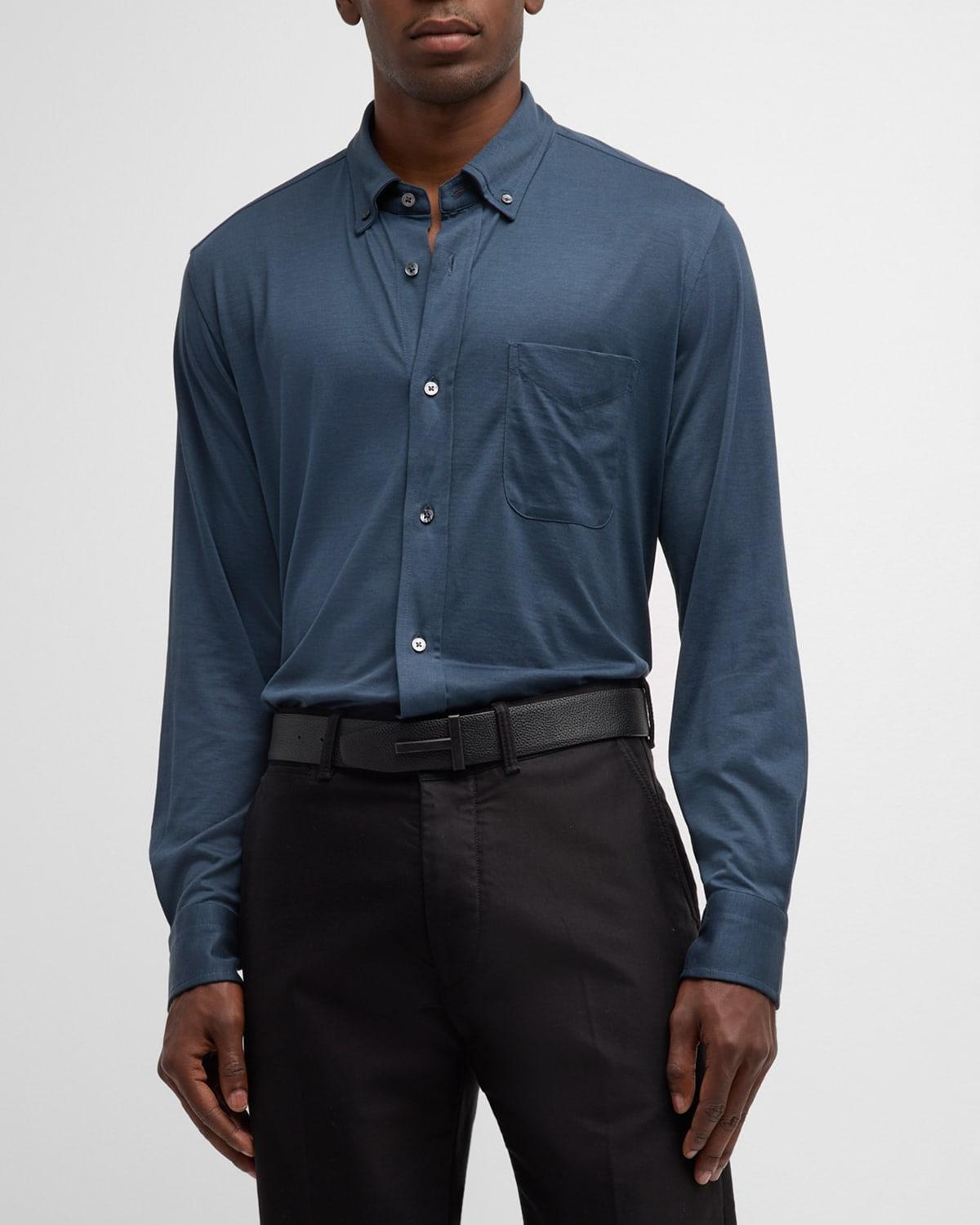 Men's Silk-Cotton Casual Button-Down Shirt Product Image