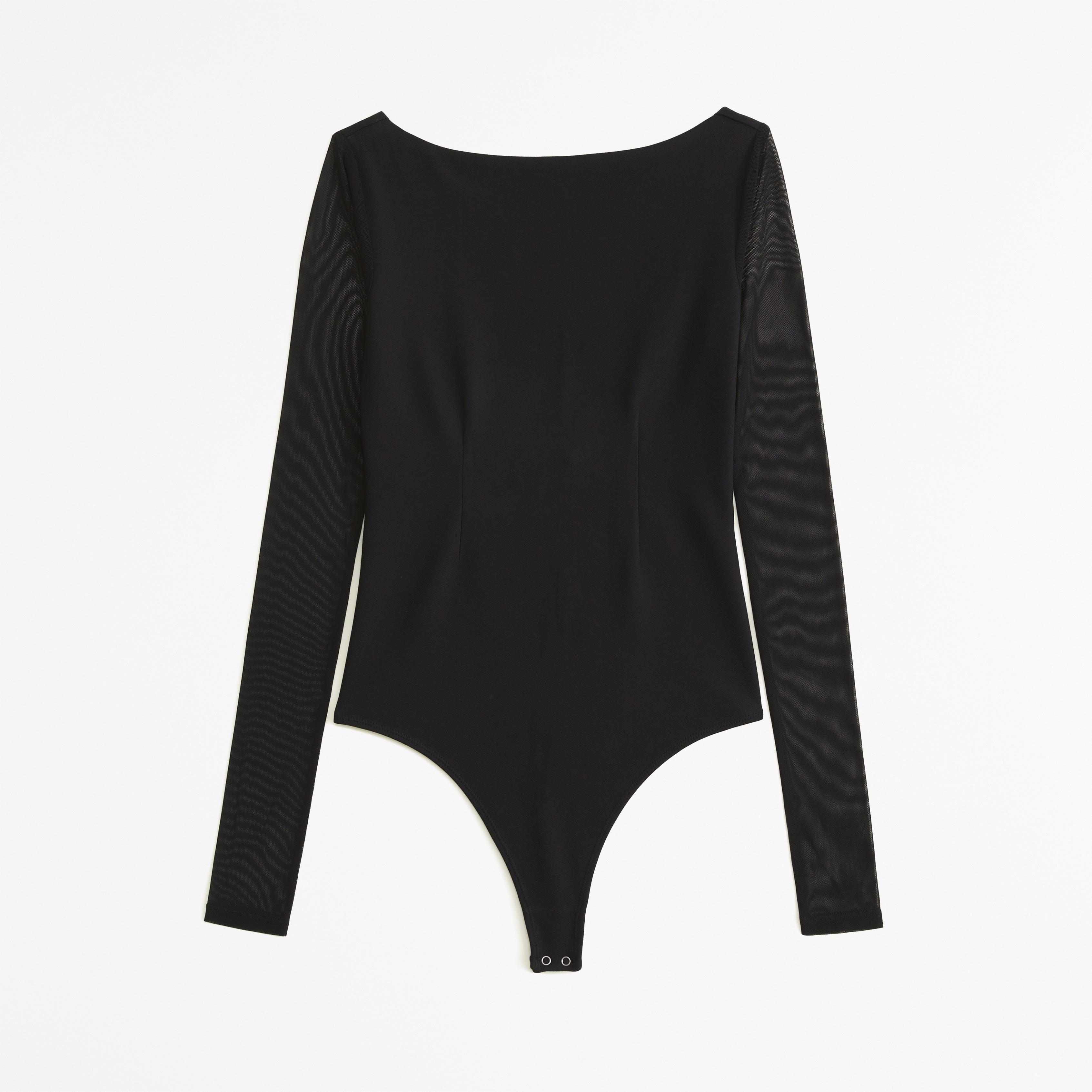 Long-Sleeve Mesh Crepe Shell Bodysuit Product Image