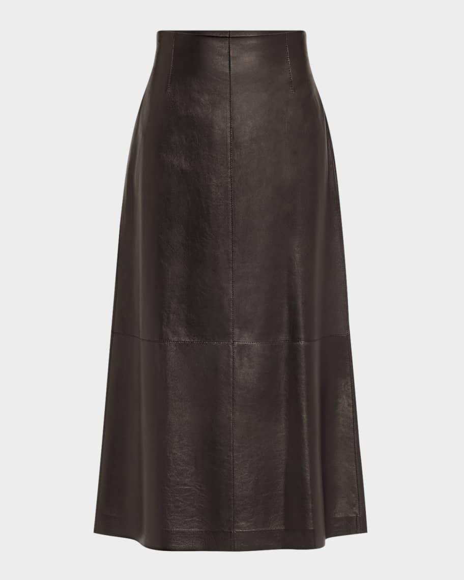 A-Line Leather Midi Skirt product image