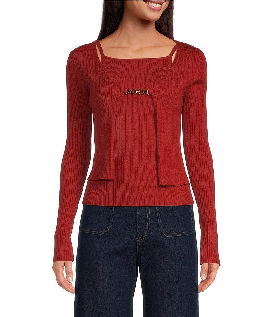 En Saison Colby Knit Tank and Caridgan Two-Piece Square Neck Long Sleeve Sweater Product Image