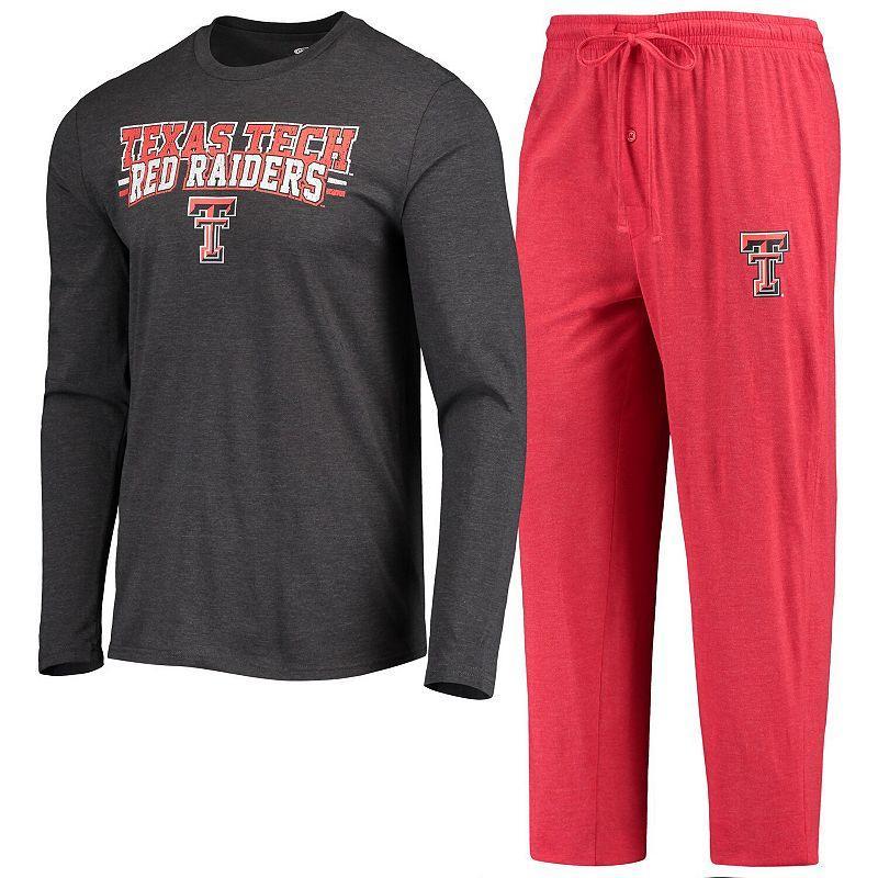 Mens Concepts Sport Red/Heathered Charcoal Texas Tech Red Raiders Meter Long Sleeve T-Shirt & Pants Sleep Set Product Image