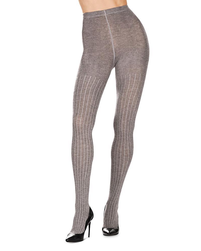 Womens Cashmere Blend Ribbed Sweater Tights - Black - Size Medium Product Image