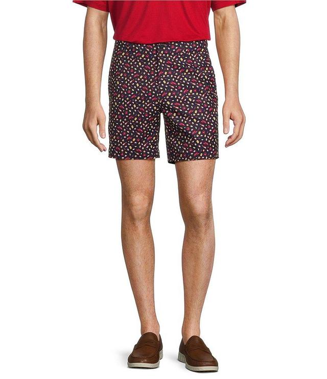 Roundtree & Yorke Performance Flat Front Straight Fit Crawfish Print 7#double; Inseam Shorts Product Image