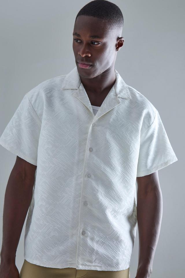 Short Sleeve Boxy Textured Stripe Shirt | boohooMAN USA Product Image