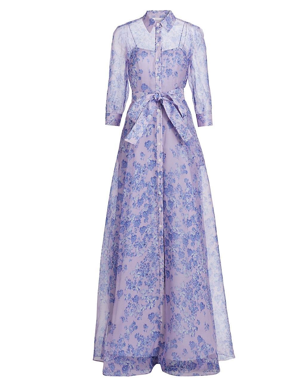 Womens Belted Floral Silk Trench Gown Product Image