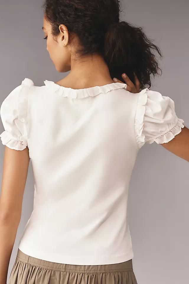 Maeve Puff-Sleeve Ruffle Henley Tee Product Image