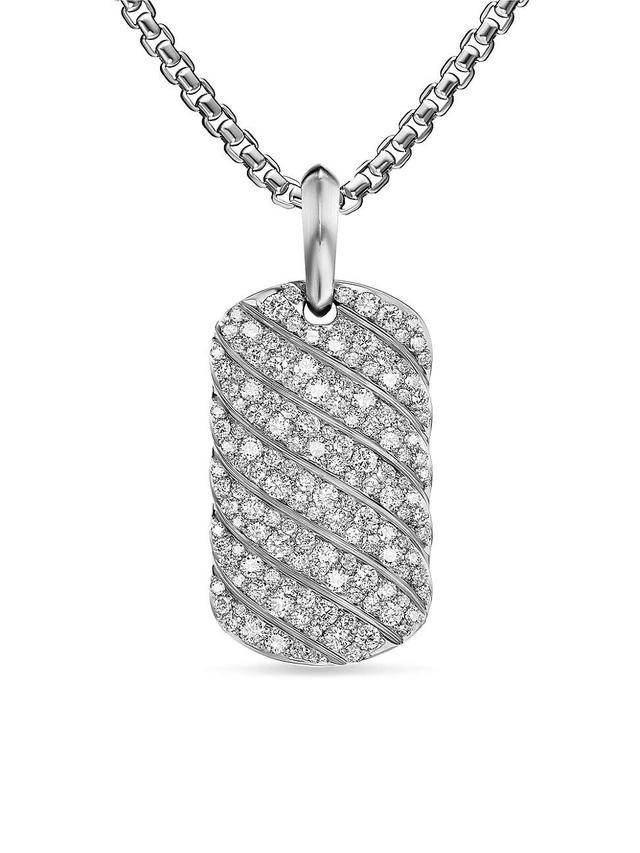 David Yurman Mens Sculpted Cable Tag in Sterling Silver with Diamonds, 27mm Product Image