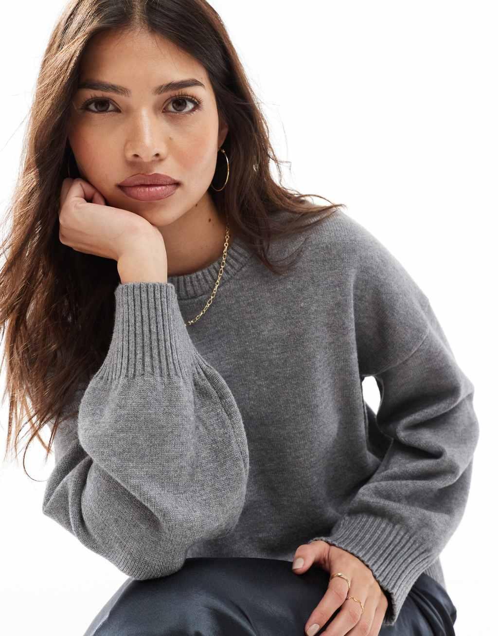 Cotton On luxe crew pullover knitted sweater in gray Product Image