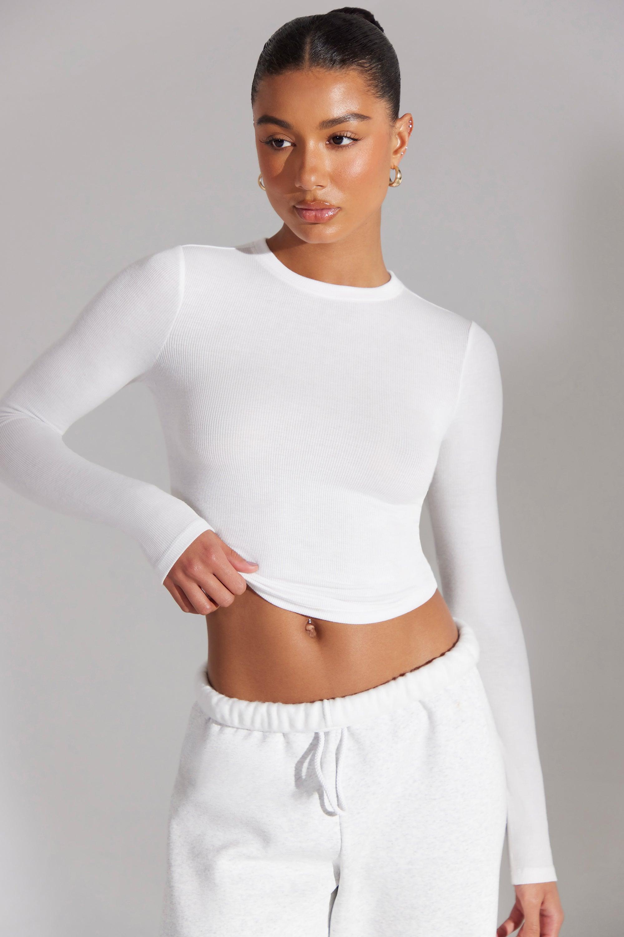 Soft Rib Long Sleeve Top in White Product Image