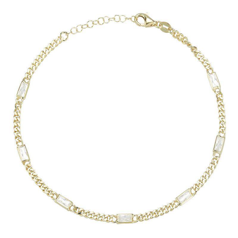 Sunkissed Sterling Cubic Zirconia Curb Chain Anklet, Womens Gold Tone Product Image