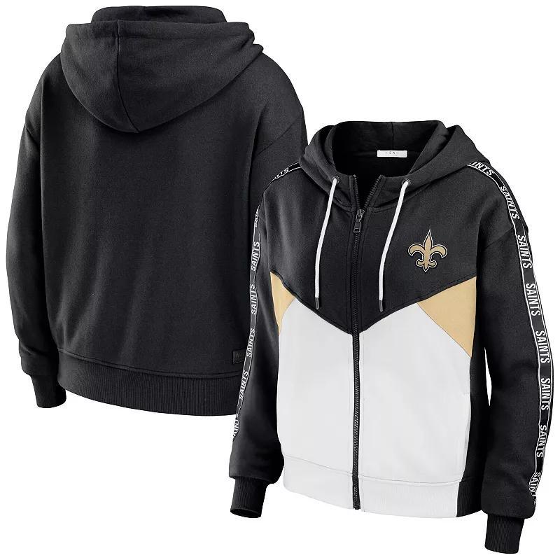 Womens WEAR by Erin Andrews /White New Orleans Saints Color Block Light Weight Modest Crop Full-Zip Hoodie Product Image