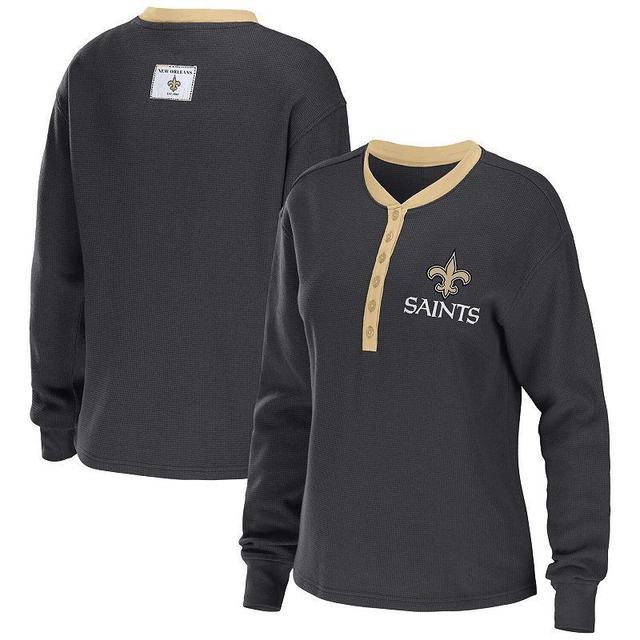 Womens WEAR by Erin Andrews Charcoal New Orleans Saints Waffle Henley Long Sleeve T-Shirt Product Image