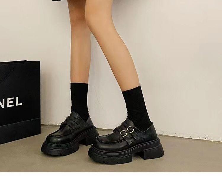 Buckled Faux Leather Platform Loafers Product Image