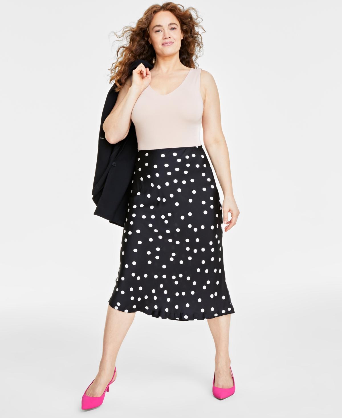 Womens Dot-Print Midi Slip Skirt, Created for Macys Product Image