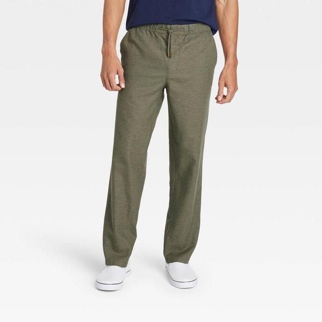 Mens Regular Fit Linen Straight Trousers - Goodfellow & Co Olive L Product Image