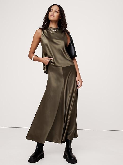 Bias-Cut Silk Midi Skirt Product Image