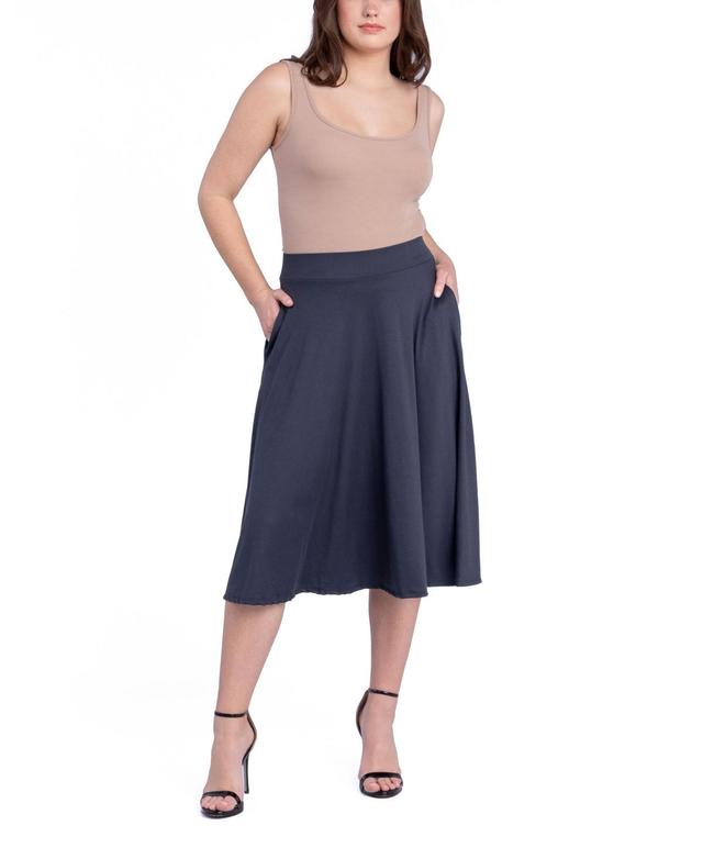 24Seven Comfort Apparel Womens Elastic Waistband Pocket Midi Skirt Product Image