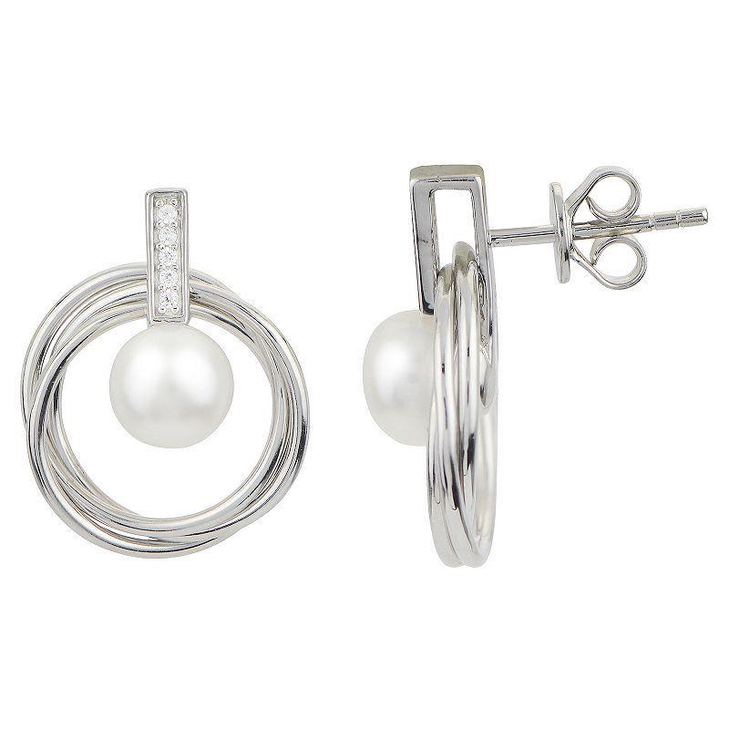 PearLustre by Imperial Sterling Silver Freshwater Cultured Pearl & White Topaz Doorknocker Drop Earrings, Womens Product Image