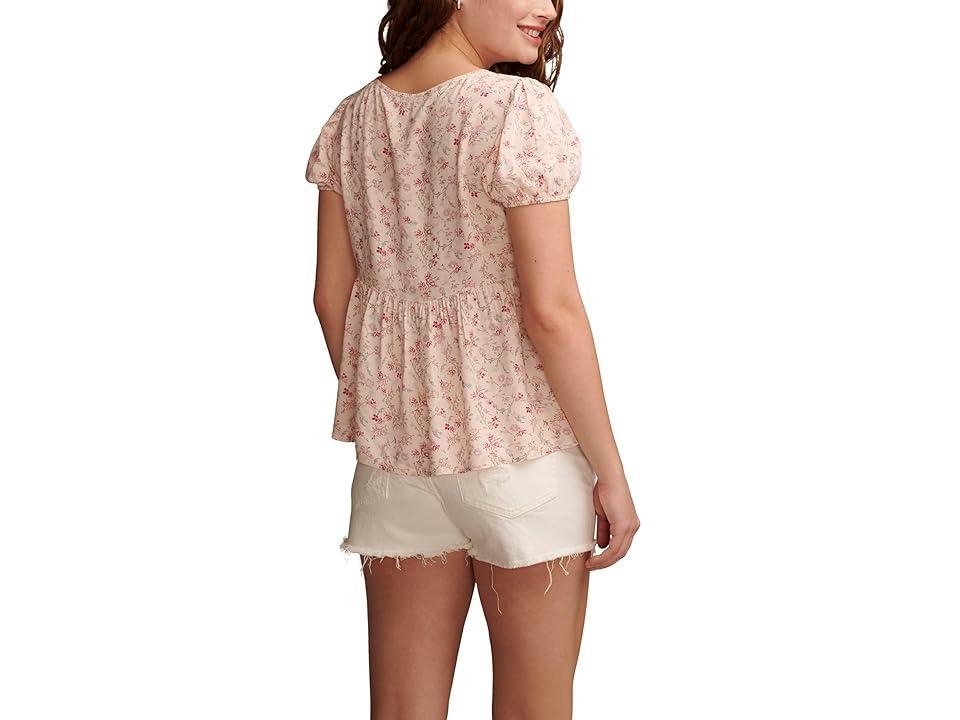 Lucky Brand Wide Smocked Short Sleeve Top Multi Print) Women's Clothing Product Image