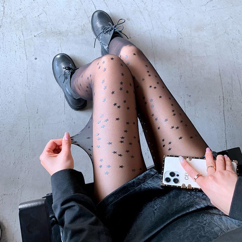 Star Print Sheer Tights Product Image