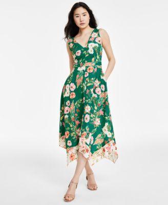 Women's Floral-Print Handkerchief-Hem Midi Dress Product Image