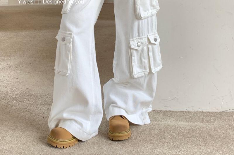 High Waist Pocket Detail Wide Leg Jeans Product Image