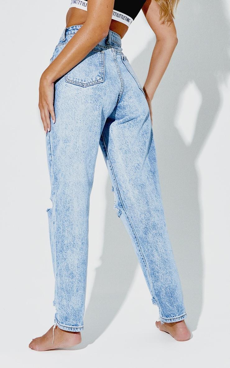 PRETTYLITTLETHING Vintage Wash Extreme Ripped Hem Knee Rip Mom Jeans Product Image