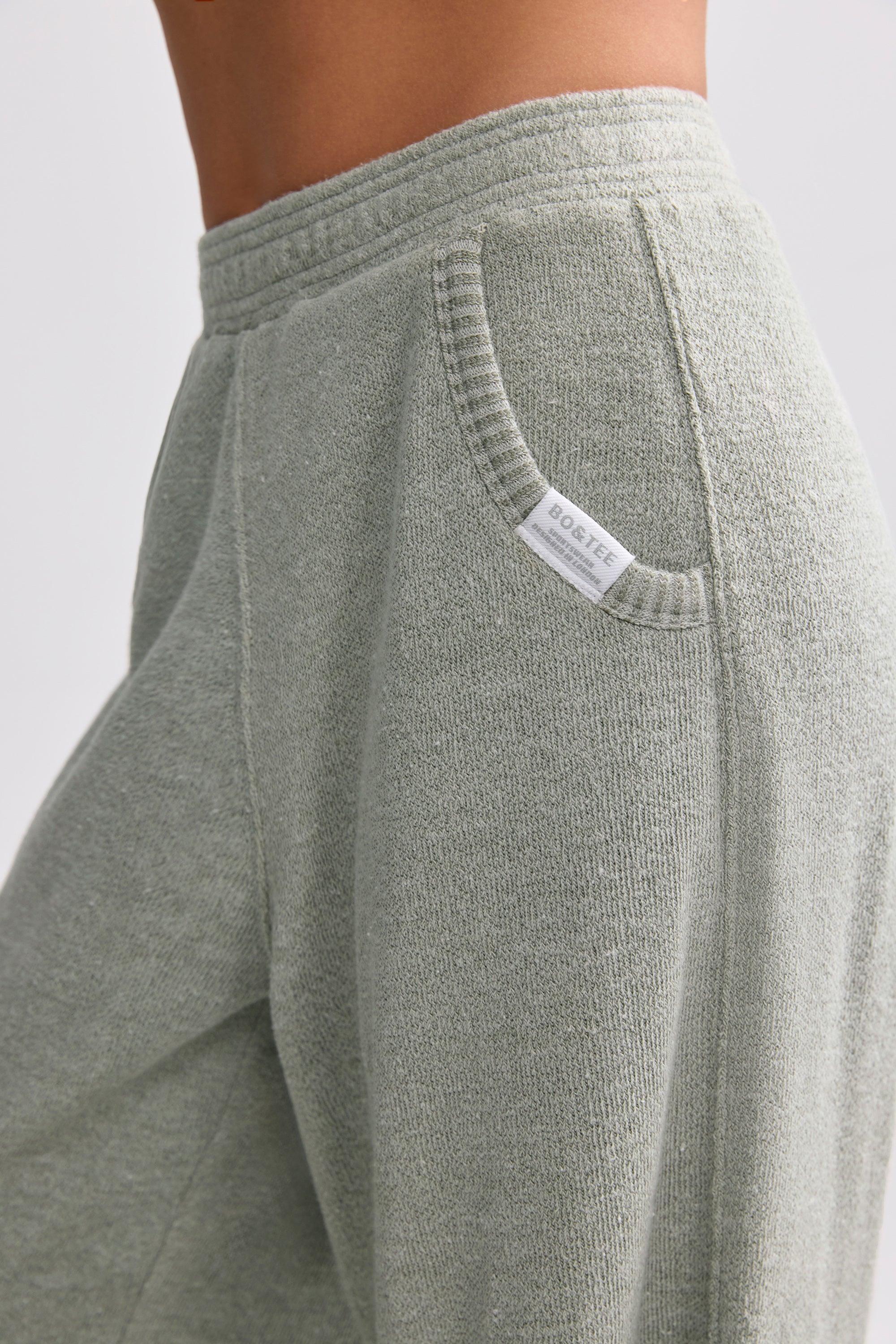 Tall Terry Towelling Wide-Leg Joggers in Sage Grey Product Image