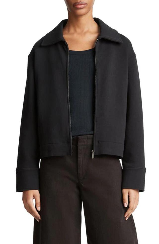 Zip-front Collared Jacket In Black Product Image