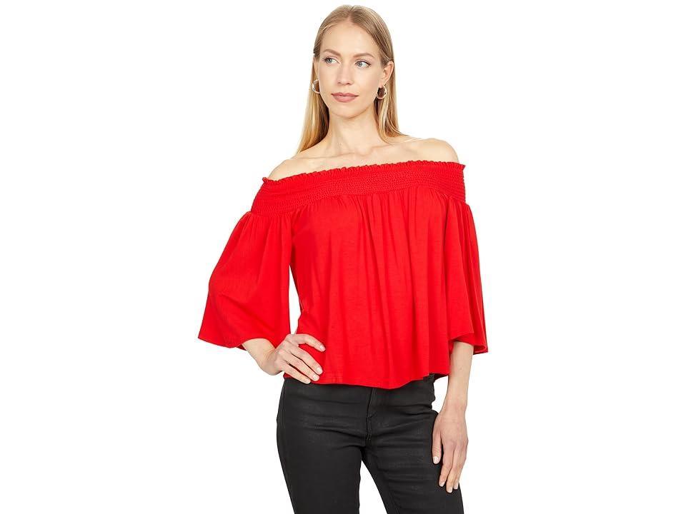 1.STATE Off-the-Shoulder Knit Top (Goji Berry) Women's Clothing Product Image