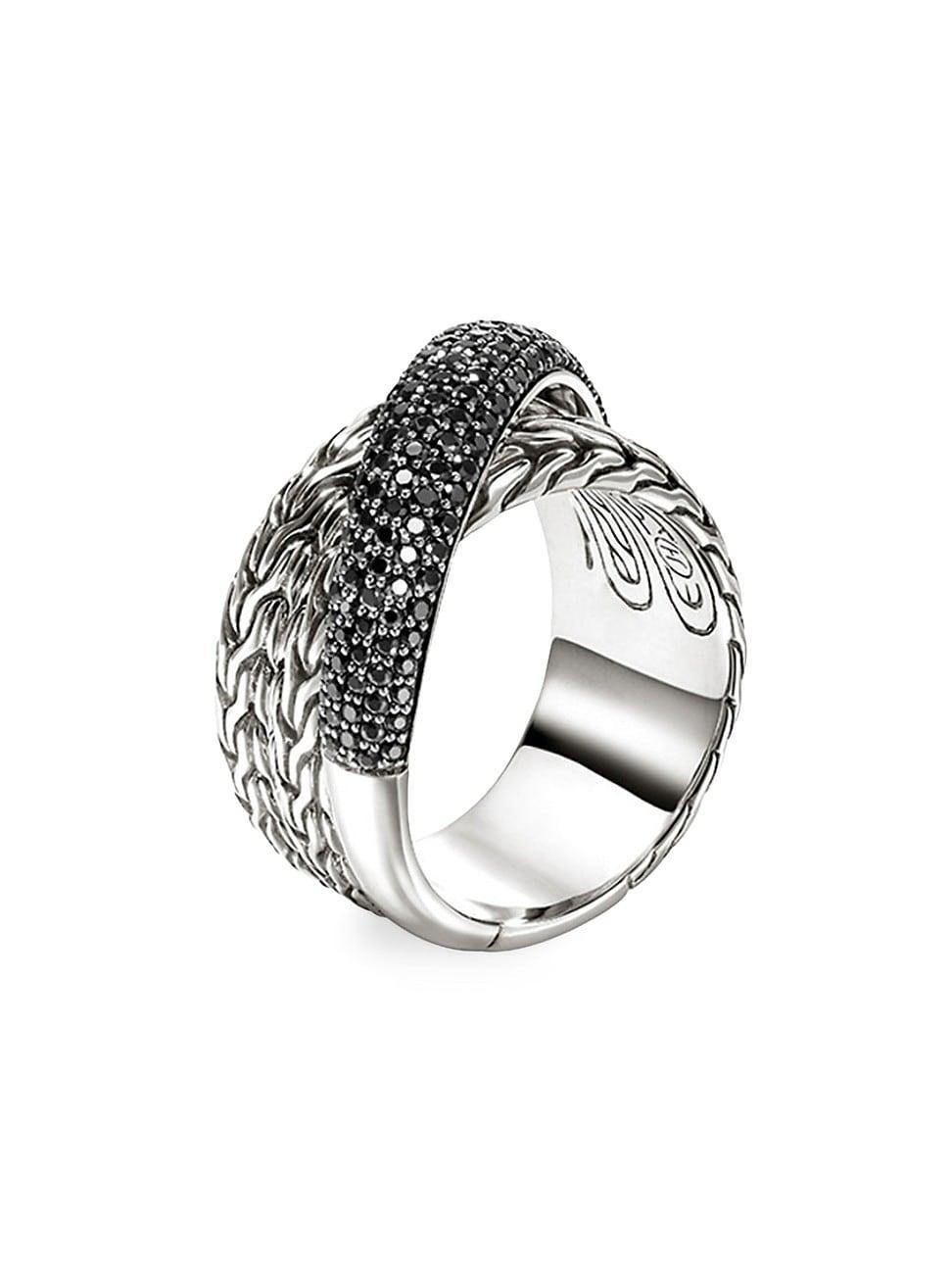 Womens JH Essentials Sterling Silver & Black Sapphire Wide Crossover Ring Product Image