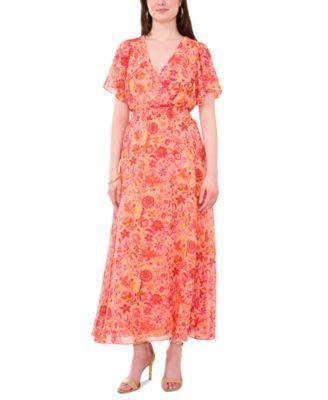 Sam & Jess Womens Printed Flutter-Sleeve Smocked-Waist Maxi Dress Product Image