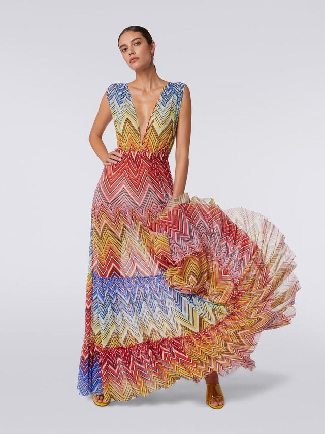 Long cover up dress in zigzag print tulle Multicoloured | Missoni Product Image