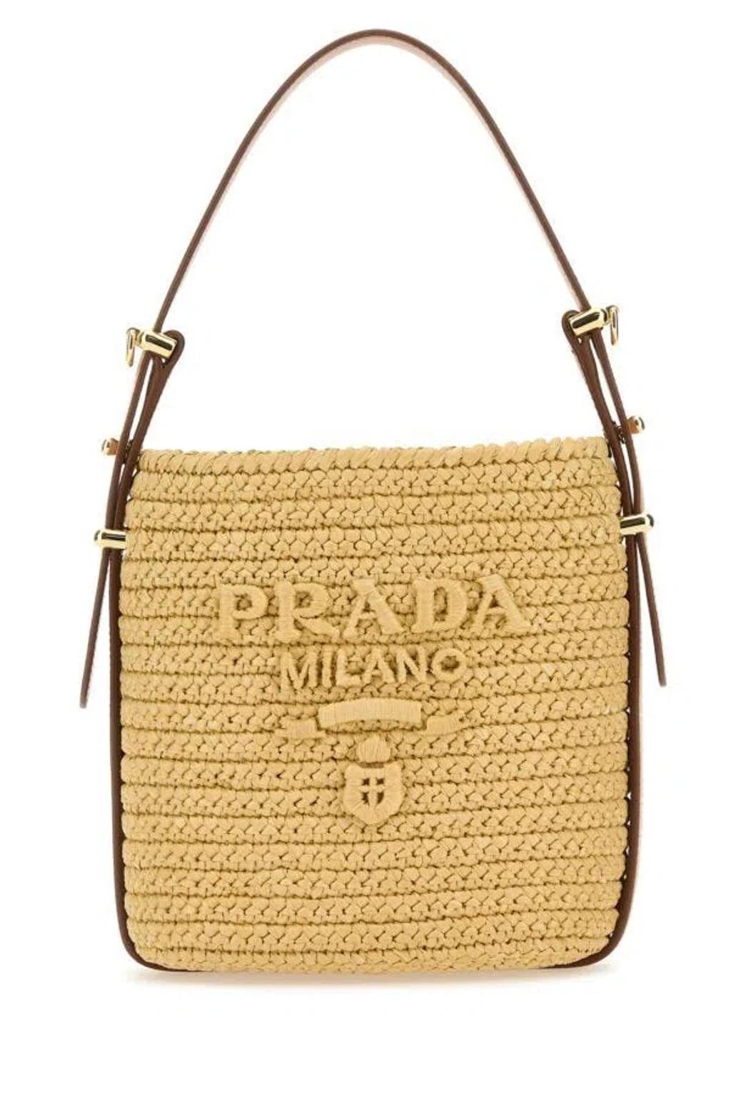 PRADA Woven Texture Shoulder Bag With Gold-tone Hardware In Brown Product Image