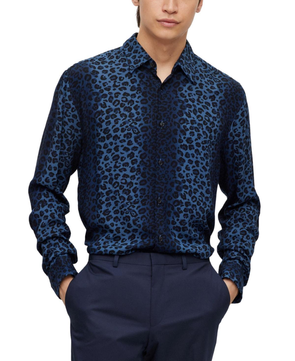 Mens Slim-Fit Shirt With Leopard Print Product Image