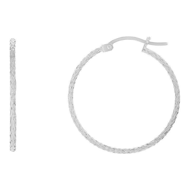 PRIMROSE Sterling Silver Textured Hoop Earrings, Womens Product Image