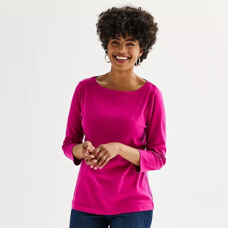 Petite Croft & Barrow Boatneck Top, Womens Pink Garden Product Image