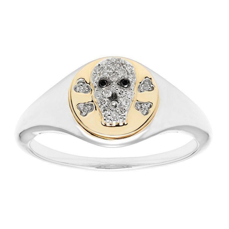 Its Personal 14k Gold Over Sterling Silver Diamond Accent Skull Signet Ring, Womens Two Tone Product Image