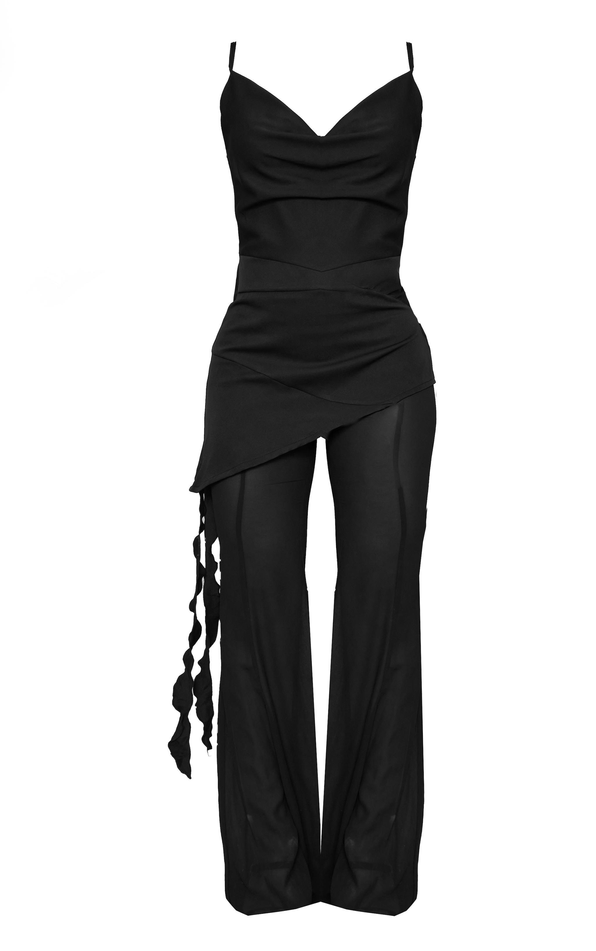 Black Cowl Neck Long Overlay Jumpsuit Product Image