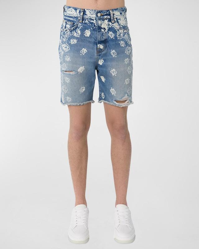 Mens Bleach Bandana Denim Shorts Product Image