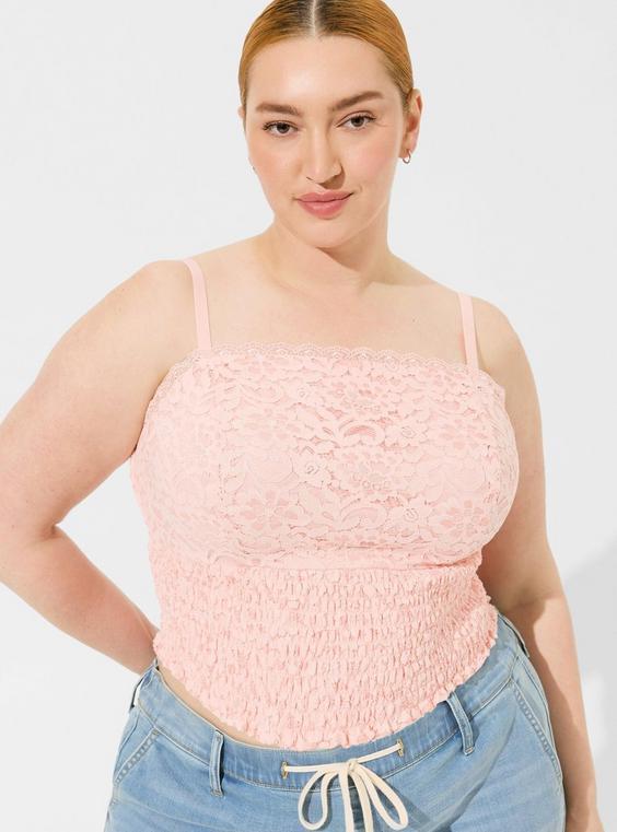 Lace Square Neck Smocked Crop Top Product Image