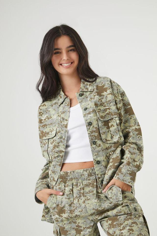 Oversized Twill Camo Print Shacket | Forever 21 Product Image