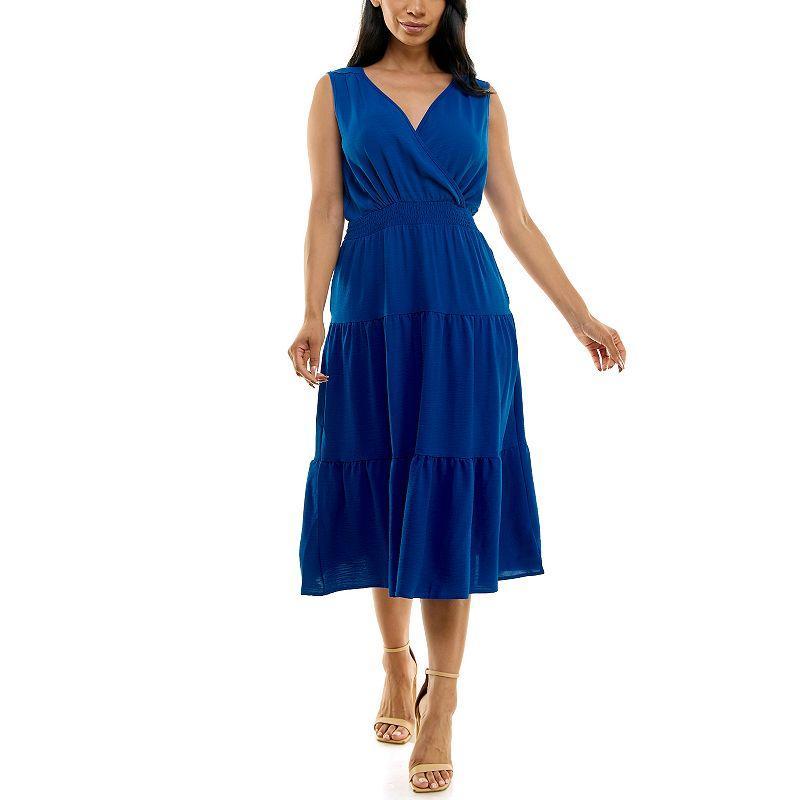 Womens Nina Leonard Tiered Smocked Midi Dress Product Image